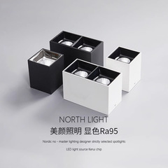 Led明装スポットライトリビングルーム家庭用角型コブ箱斗胆灯グリルランプ二頭ダウンライト無主灯照明