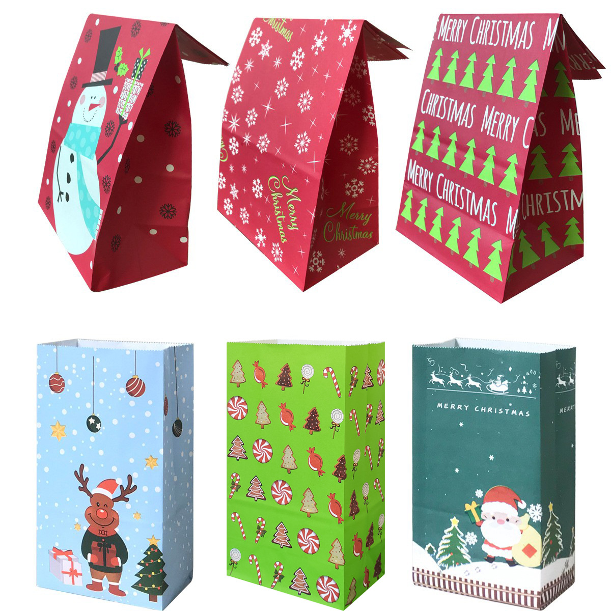 现货供应50个一包牛皮纸礼品袋圣诞纸袋亚马逊13*8*24cm