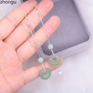 Source Natural Aventurine All-Over Sterling Silver Earrings Jade S925 Silver Long Tassel Earrings Retro Palace