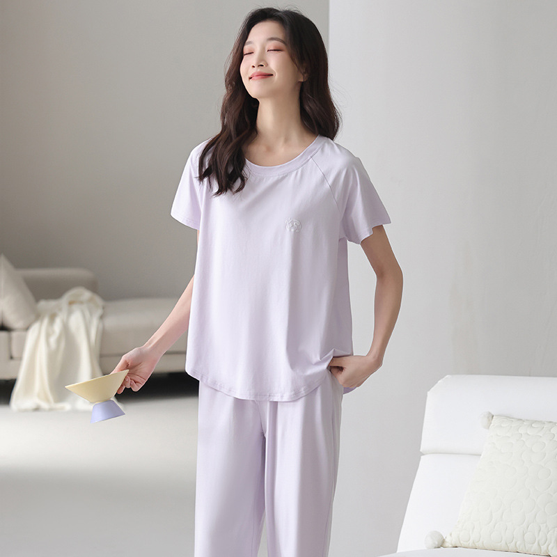 Physical Store High-Quality Tencel Lyocell Women's Summer Short-Sleeve Long-Pants Loungewear Set, Casual and Suitable for Wearing Outside