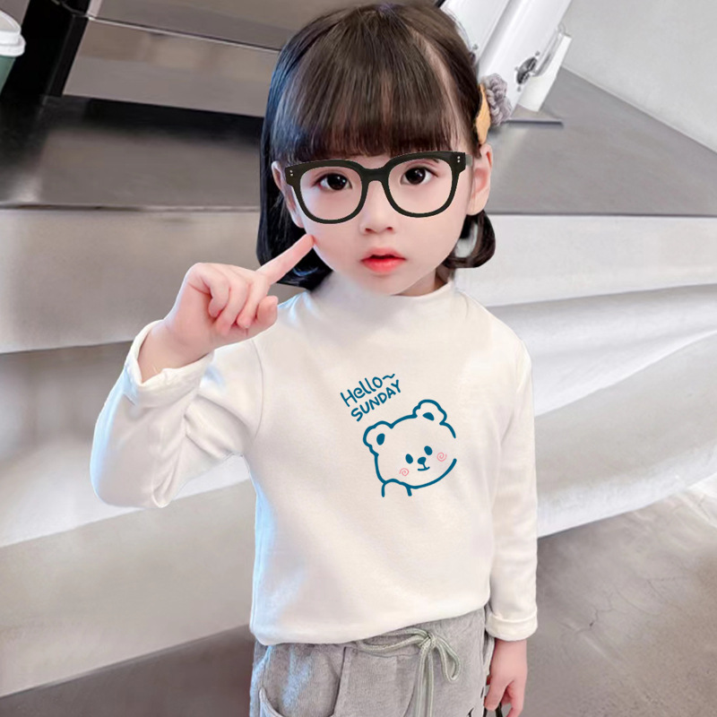 Directo de fábrica de otoño e invierno de terciopelo estilo occidental que basa la camisa superior de los niños 2023 nuevo medio cuello alto de manga larga Camiseta
