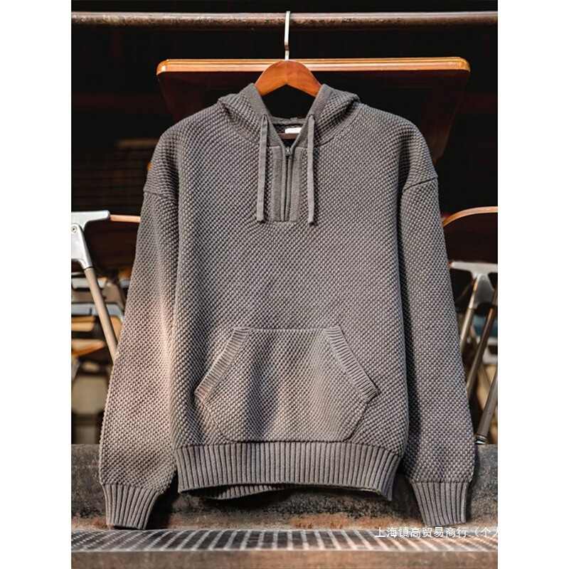 Pineapple Pattern Jacquard Half-Zip Hooded Pullover Sweater Men's Autumn and Winter Trendy Casual Knitted Sweater