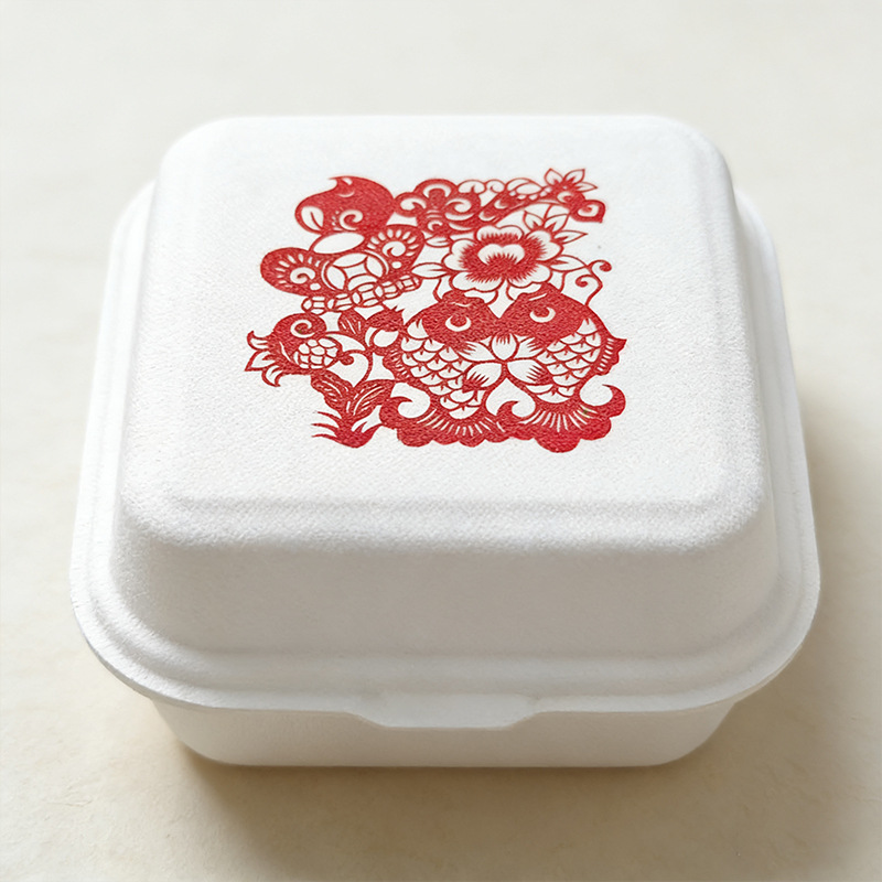 Caja de embalaje de pastel de arroz de mantequilla red, pastel de bento, caja de hamburguesas de pulpa gruesa, creativa de Año Nuevo degradable, calentadable