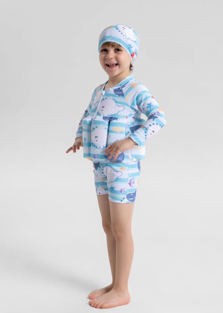 商品详情图_女童男童游泳衣连体女宝宝泳装儿童长袖冲浪服潮浮力