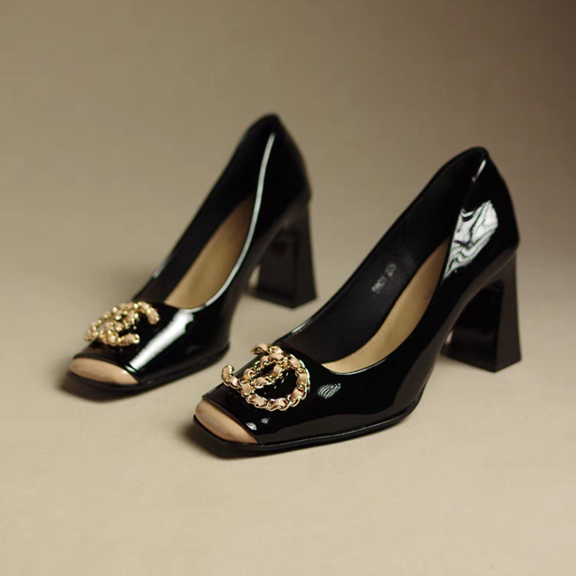 Classic Chanel-Style High-Heeled Sandals with Open Back and Square Toe for Women 7cm Fairy Sandals