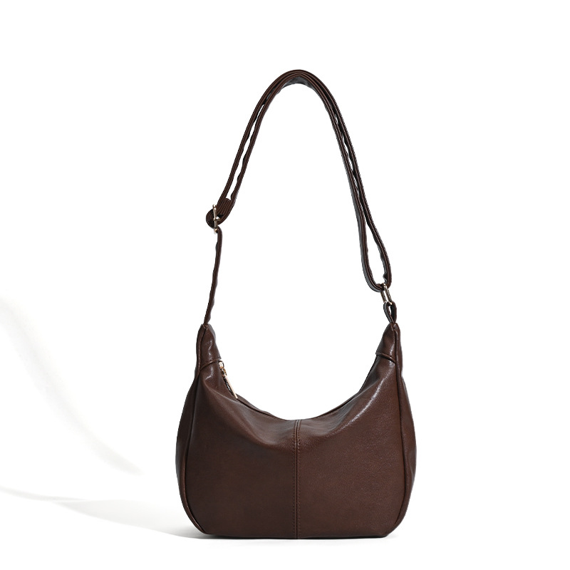 Retro Lazy Style Versatile Women's Underarm Handbag - Trendy Maillard Soft Leather Large Capacity Shoulder Bag - Thumbnail 5