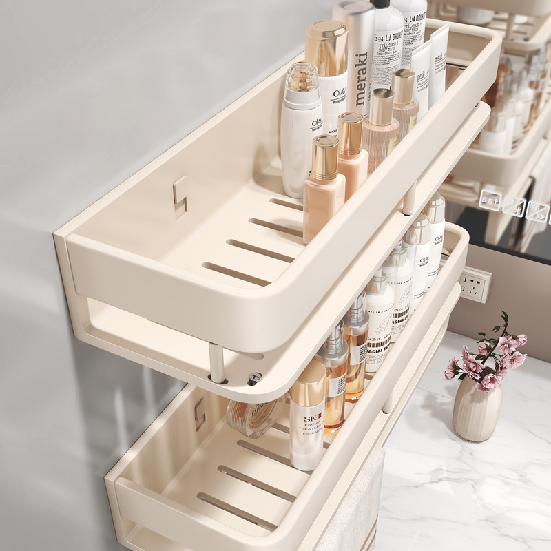 Cream Style Bathroom Storage Rack Washbasin Punch-Free Wall-Mounted Bathroom Balcony Wall Toilet Storage Shelf