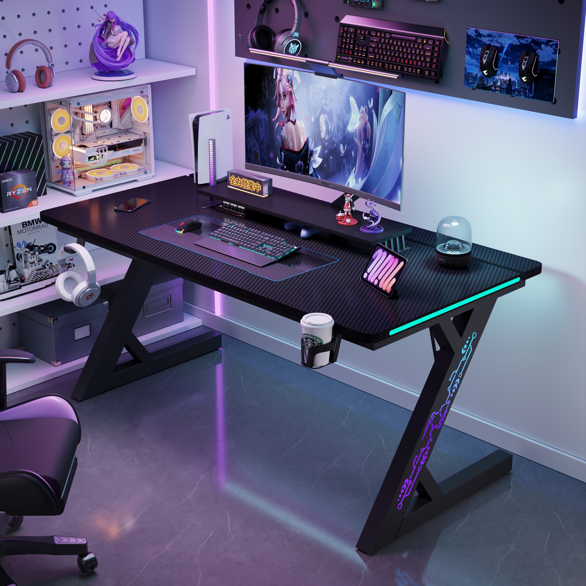 Solid Wood Titanium Spear S3 Gaming Desk Carbon Fiber Home Bedroom Clampable Mechanical Arm Two-Section Split Board Computer Desk Desktop