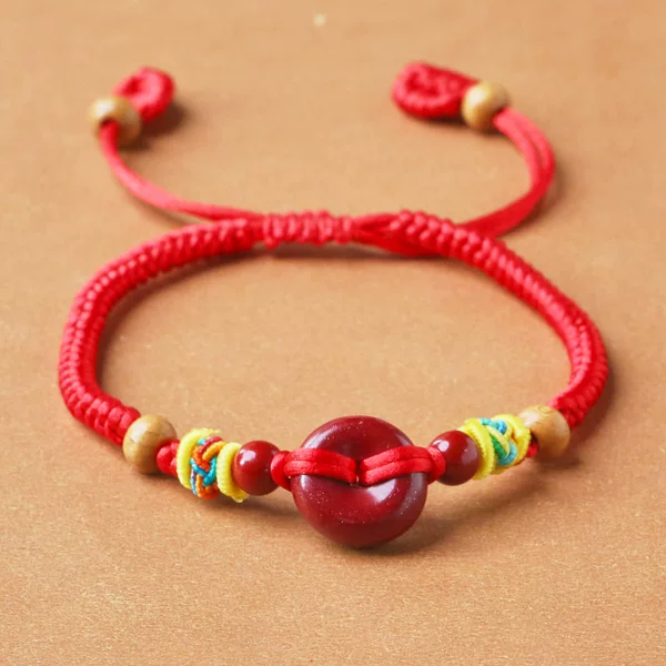 New Cinnabar Safety Buckle Red Bracelet for Babies, Kidsren, Pregnant Women, Peach Wood Birth Year Handmade Bracelets for Men and Women Gifts