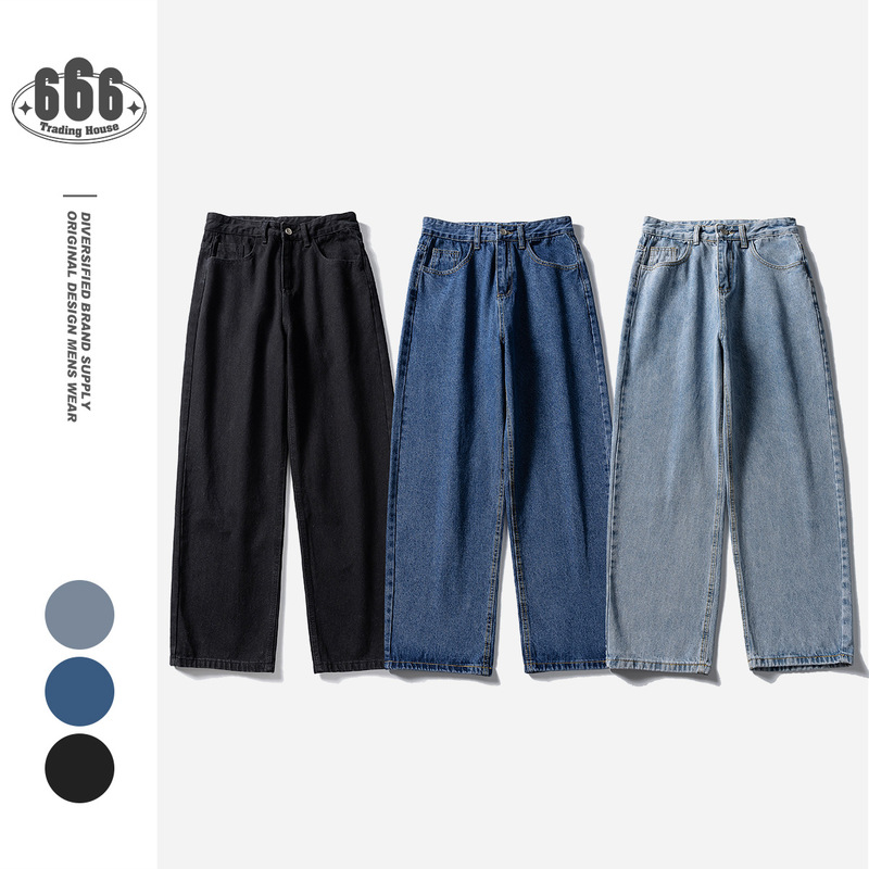 AIMATARGET Spring New Japanese Vintage Overalls Men's Loose Straight Casual Denim Trousers CK093