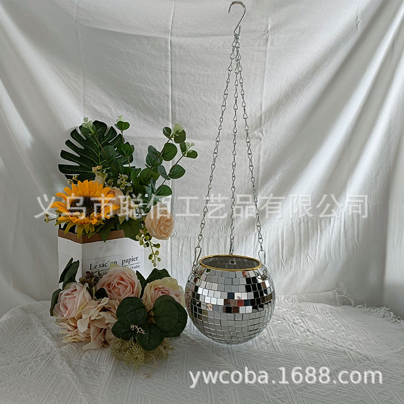 跨境挂盆Discoballplanter 镜面花盆disco球形创意园艺