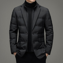 秋冬季西服款保暖休闲时尚羽绒服男可脱卸立领 假两件