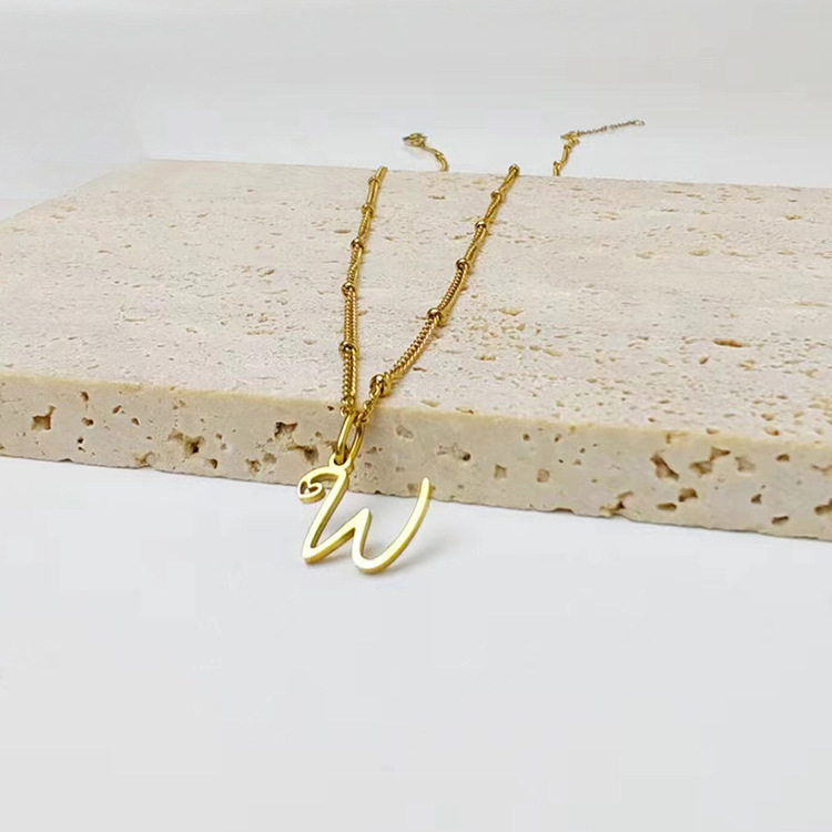 12g Weight PVD Coated Gold Plating Process Gold Plated, Real Gold Plated Plating Material PVD Coated Real Gold Plated Letter Stainless Steel Simple Style Waterproof Non Tarnish 304 Stainless Steel Pendant Necklace