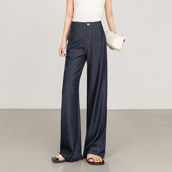 Imitation Denim Wide-Leg Pants for Women, Summer High-Waisted Loose-Fitting Banana Pants, Slimming Blue Color