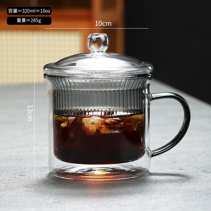 Fabricante al por mayor simple taza de vidrio de doble capa de rayas verticales transparente taza de vidrio resistente a altas temperaturas con mango taza de café de vidrio image 8