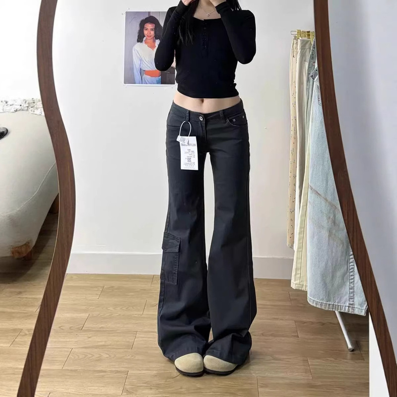 American Retro Gray Low-Waist Flared Work Jeans for Women, 2026 Spring/Summer New Style, Slimming Floor-Length Bell-Bottom Pants American Retro Gray Low-Waist Flared Work Jeans for Women, 2026 Spring/Summer New Style, Slimming Floor-Length Bell-Bottom Pants