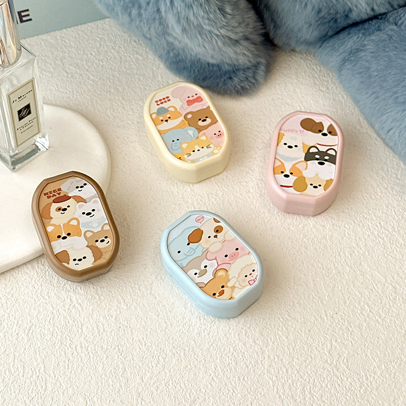 Frosted Compact Contact Lens Case Mini Cute Cartoon Companion Box with Stable Supply and Support for Choosing Patterns Tz023
