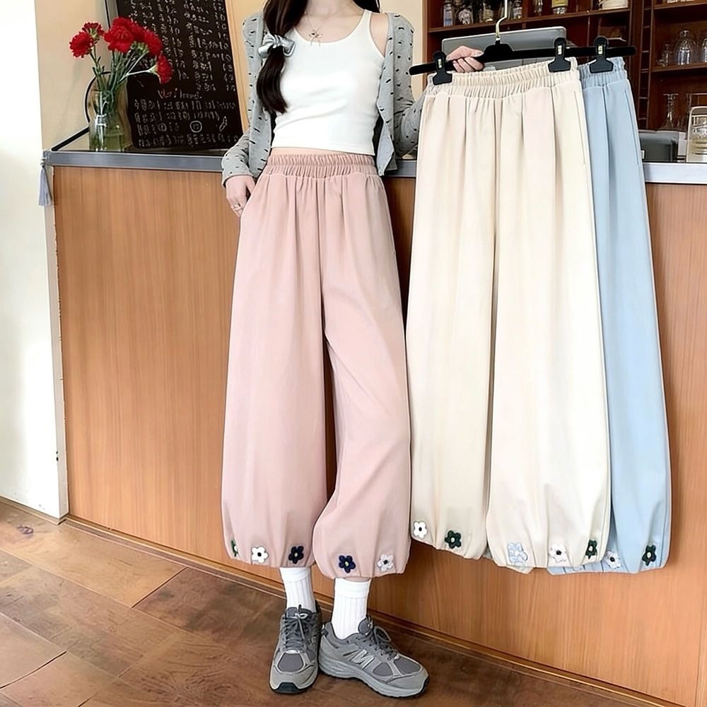 Super Stylish Dopamine Floral Lantern Pants for Women, New Spring/Summer Style, Nine-Point Straight Loose Fit, Cuffed Floral Wide-Leg Pants