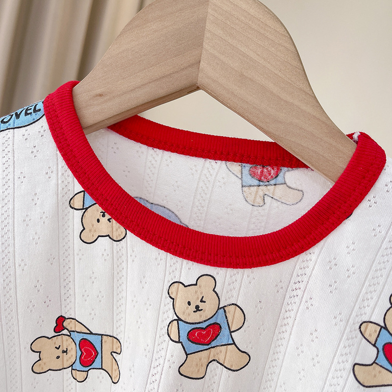 Primavera y Verano para Niños de estilo coreano para niñas Ropa de hogar traje transpirable cómodo Algodón puro algodón respiración bebé pijamas ropa de aire acondicionado