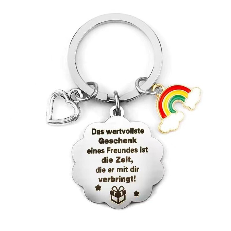 Cross-Border Amazon Gratitude Gifts for Relatives and Friends Stainless Steel Keychain Four-Leaf Clover Rainbow