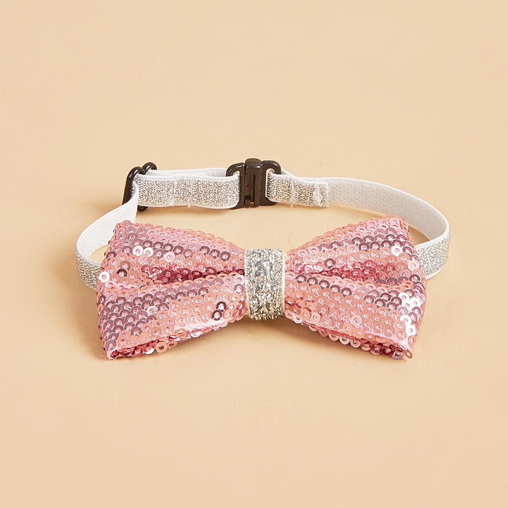 Ventas de la fábrica en stock lentejuelas pajarita PET pajarita avanzada de lentejuelas gato perro arco ajustable accesorios para mascotas