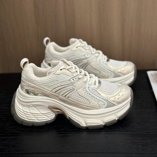 Dad Shoes for Women 2025 Spring and Summer New Thick-Soled Platform Sneakers Showing Feet Small Sneakers Popular Casual Shoes Trend