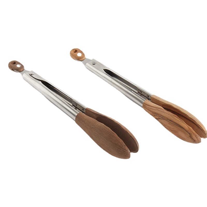 Clip de comida de alta gama de madera, madera de olivo de acero inoxidable, Nogal Negro, clip de comida de madera