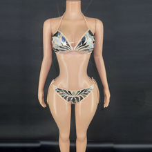 欧美女歌手舞台演出服亮片抹胸连衣裙礼服演出服迷你裙连体衣