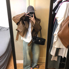 美式复古高街pu机车皮衣外套男春秋设计感小众棕色皮夹克开衫上衣