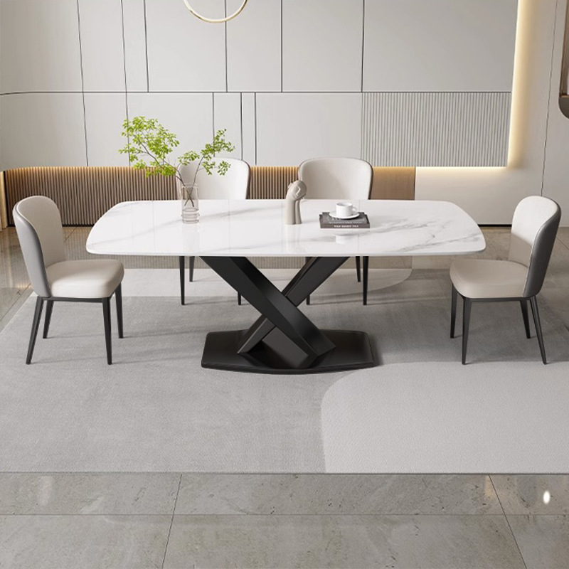 Bright Rock placa mesa de comedor y silla de combinación de luz de lujo nórdico rectangular Casa de comedor Zhuo moderno restaurante simple pequeño apartamento