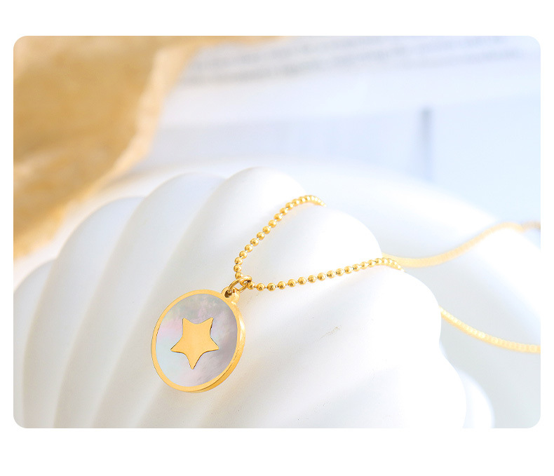 Simple Style Star Heart Shape Butterfly Titanium Steel Inlay Shell Pendant Necklace_colorza_3