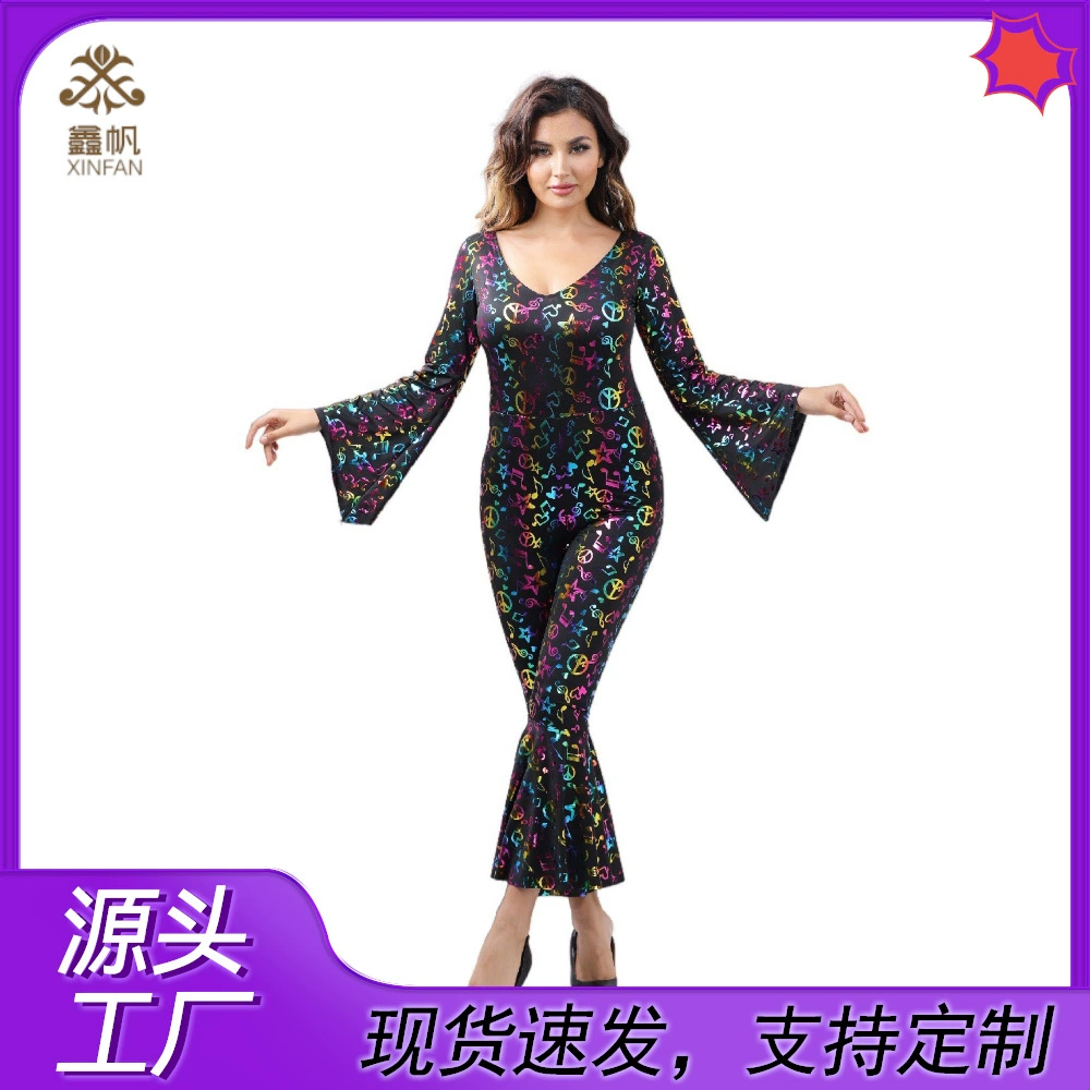 Трансграничный Новый Хэллоуин карнавал диско-нота комбинезон брюки эластичная ткань высокая текстура яркий цвет