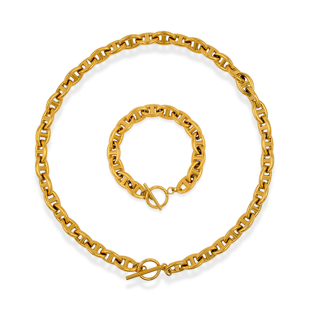 Streetwear Solid Color Stainless Steel Plating Bracelets Necklace 1 Piece