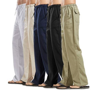 2022亚马逊独立站wish男士亚麻大尺码10色8码口袋长裤休闲宽松裤