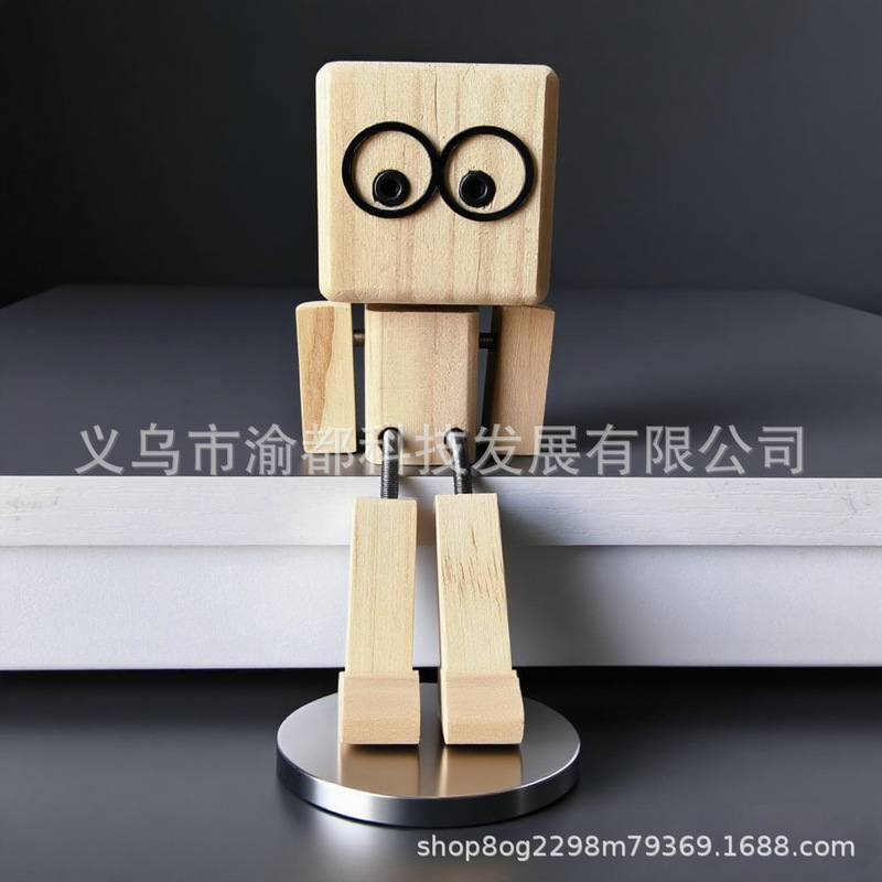 跨境新品 抖腿小木人实木车载摆件摇腿机器人甩腿木头人玩偶 装饰|undefined