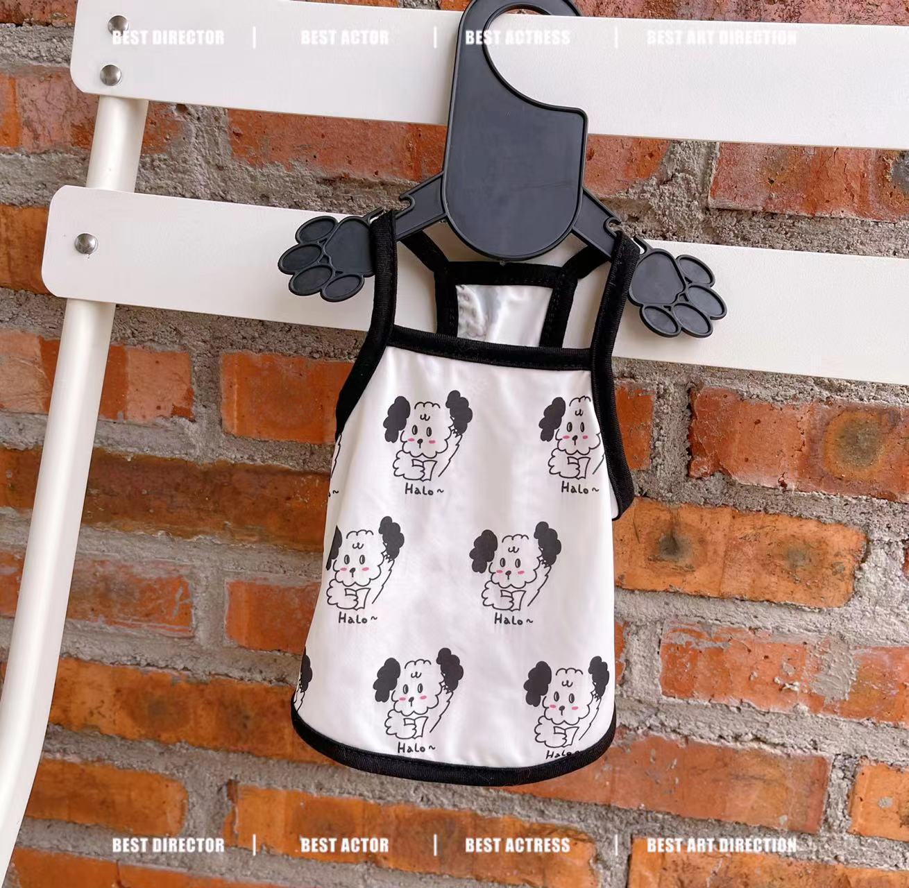 Pet clothes for dogs and cats, spring and summer Korean-style printed cool-feeling home tank tops and backless tops, for Teddy and Bichon, sun protection clothes