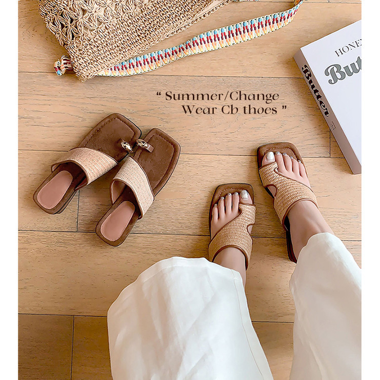 Dép sandal xỏ ngón nữ gót vuông mũi vuông phối màu thời trang — Kiểu dây buộc, Phong cách đơn giản chi tiết 17