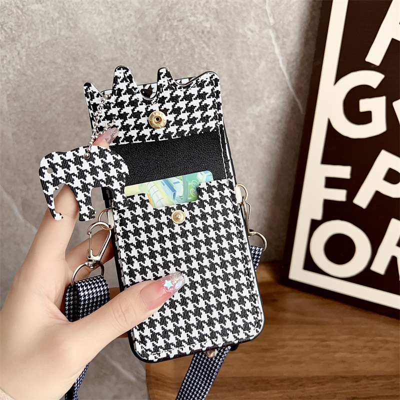Applicable to Huawei Changxiang 60pro mobile phone shell pictographic card holder houndstooth 50Z/20/8 crossbody lanyard soft cover 10s