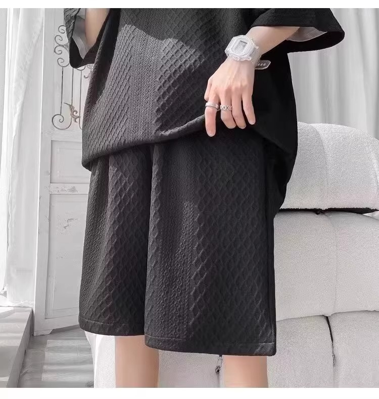 Men's Athletic Waffle Knit Short Sleeve T-Shirt And Shorts 2-Piece Set, Summer Casual Sports Outfit For Teens And Young Adults_viptrois.com