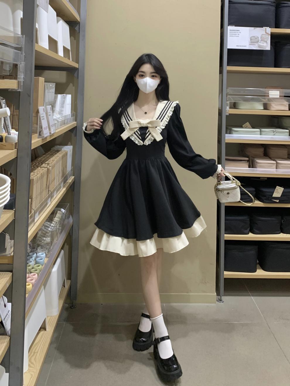 商品详情图_大码海军领长袖赫本风连衣裙秋季2025新款女装蓬