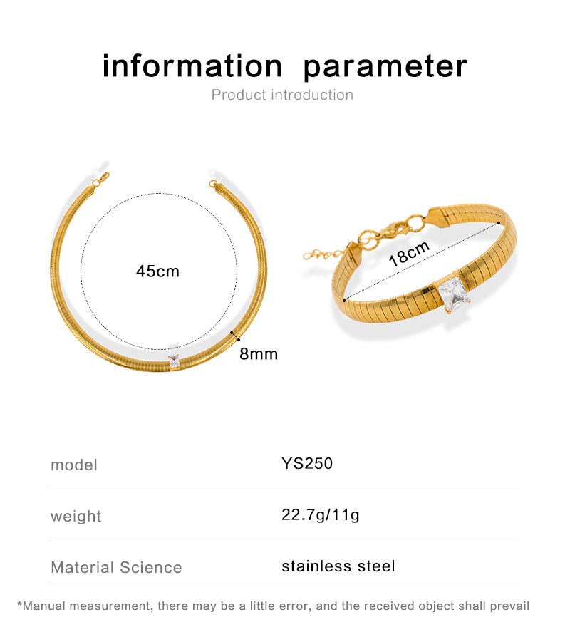 Retro Square Stainless Steel Inlay Zircon Bracelets Necklace 1 Piece