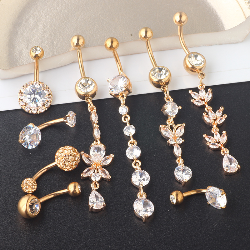 Classic Style Silver Butterfly Belly Button Ring Set - 9 Piece Navel Piercing Jewelry Set detail image 5