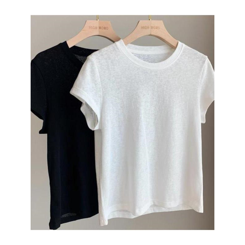 [Summer Practical Wear] Linen Round Neck Short-Sleeved T-Shirt for Women, Light and Slightly See-Through Normcore Pure Color Thin Summer Top