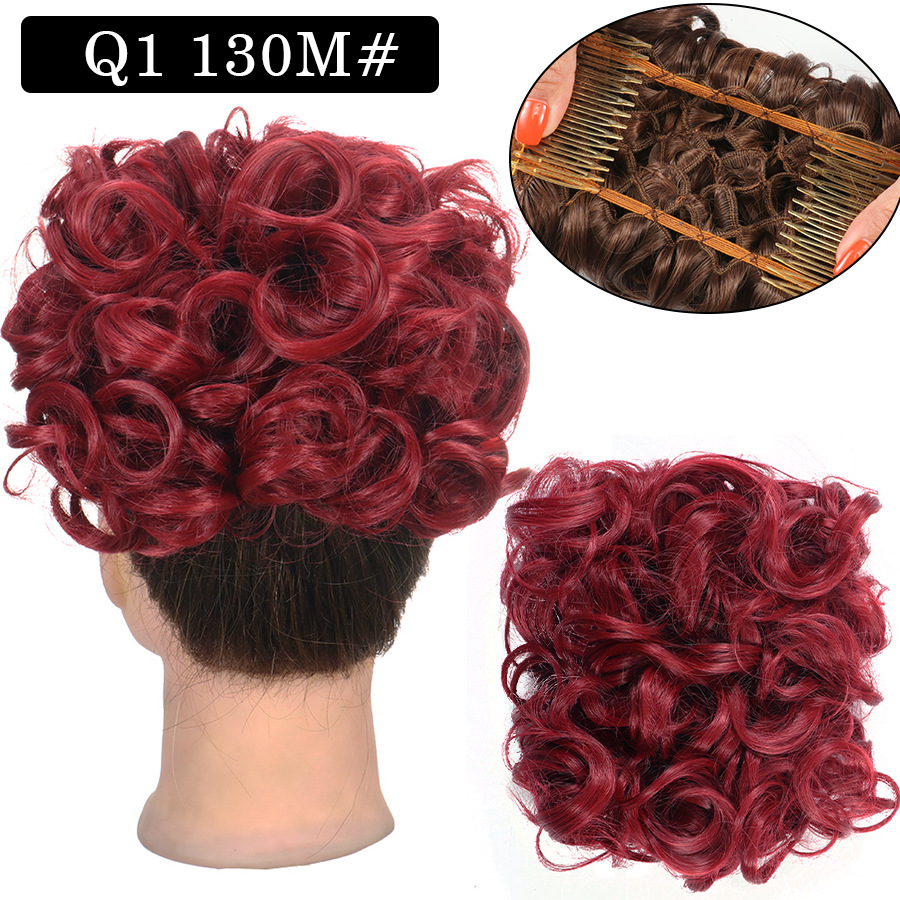 Nueva Peluca de comercio exterior de las mujeres europeas y americanas cabeza de bola de pelo rizado Cola de Caballo pelo Bud peine bolsa de pelo multicolor al por mayor opcional