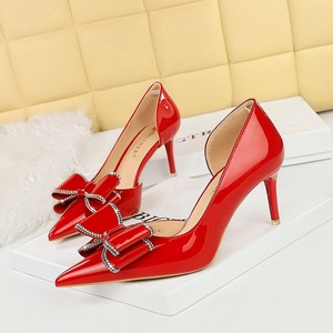638-AH35 European and American Fashion Banquet Women's Shoes High Heels, Shallow Mouth, Pointed Toe, Lacquer Leathe