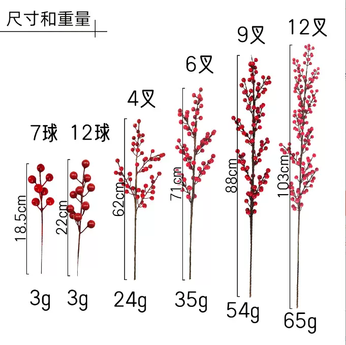 年宵花红果发财果仿真浆果枝春节乔迁新装饰摆件圣诞插枝福桶配件