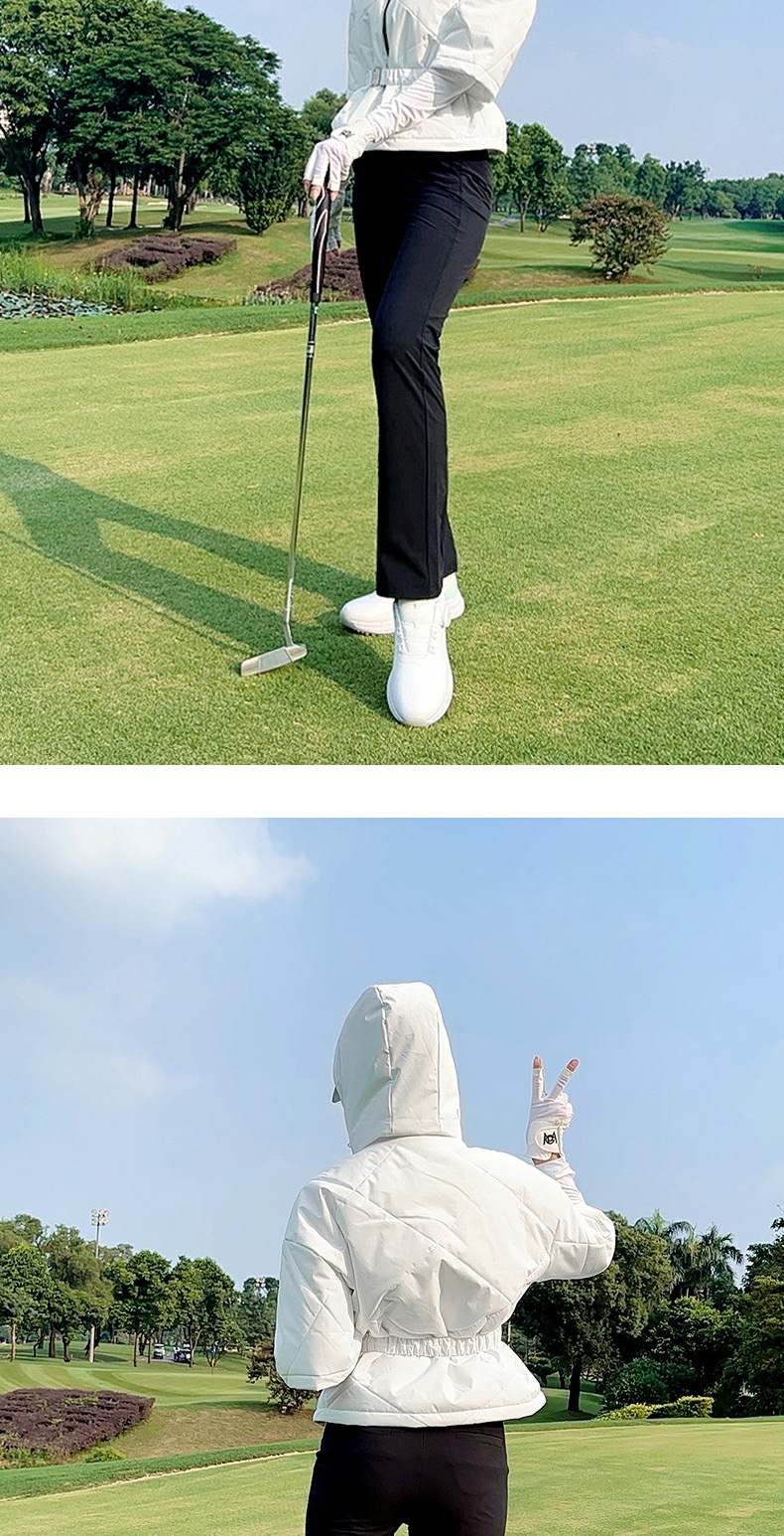 Áo khoác bông golf nữ chống gió mũ liền tháo rời dáng ngắn — YF765 [mũ chống gió và ấm/có thể tháo rời] áo khoác cotton ngắn màu trắng, YF765 [mũ chống gió và ấm/có thể tháo rời] áo khoác cotton ngắn màu đen chi tiết 14
