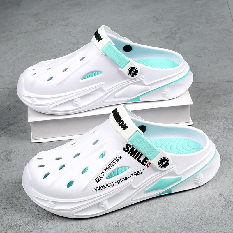 Zapatos con agujeros para hombres, uso exterior de verano, red antideslizante, zapatillas de Baotou rojas, ejercicio, pisando mierda, conduciendo sandalias de playa de doble uso