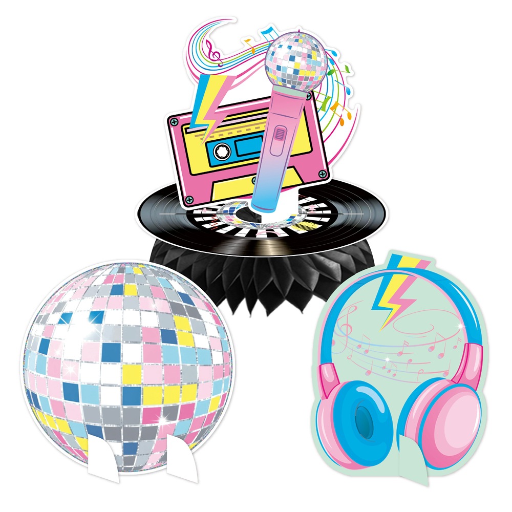 Decoración de cumpleaños transfronteriza decoración de mesa decoración de música de disco decoración de fiesta de cumpleaños decoración tridimensional de panal