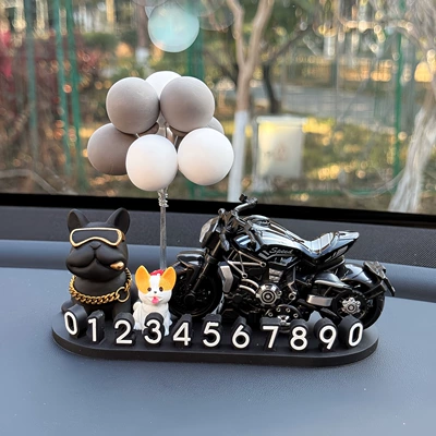 Creative and high-end car temporary Nömrəli dayanma kartı - black-french-bulldog-gray-and-white-ball-corgi-cruise-black-3d-o-style